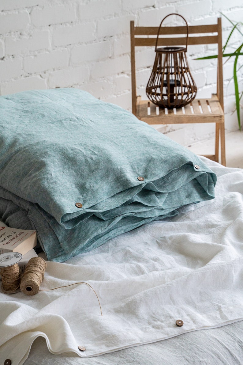 Green Linen Duvet Cover and Two Pillowcases. Linen Duvet Set. Etsy