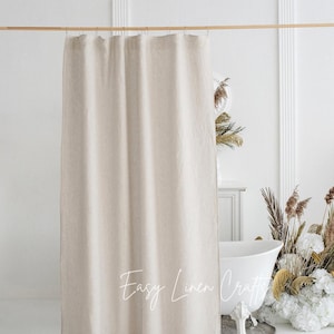 Waterproof linen shower curtain panel, wide linen shower drape with waterproof lining, water resistant douche curtain, custom bath curtain