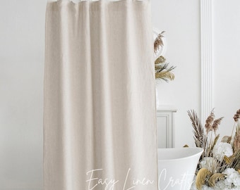 Waterproof linen shower curtain panel, wide linen shower drape with waterproof lining, water resistant douche curtain, custom bath curtain