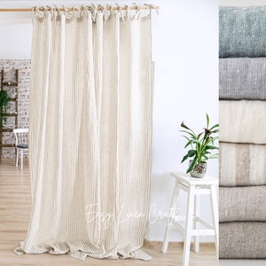 Linen Curtain Panel Tie Top, Semi Sheer Curtain, Extra Long Curtain, Custom Curtain, Window Treatment, Stonewashed Linen Drape - 1 Panel