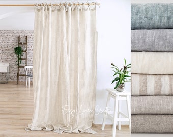 Linen Curtain Panel - Semi Sheer Extra Long Custom Tie Top Window Treatment - Stonewashed Linen Drape - Natural Curtain - 1 Panel