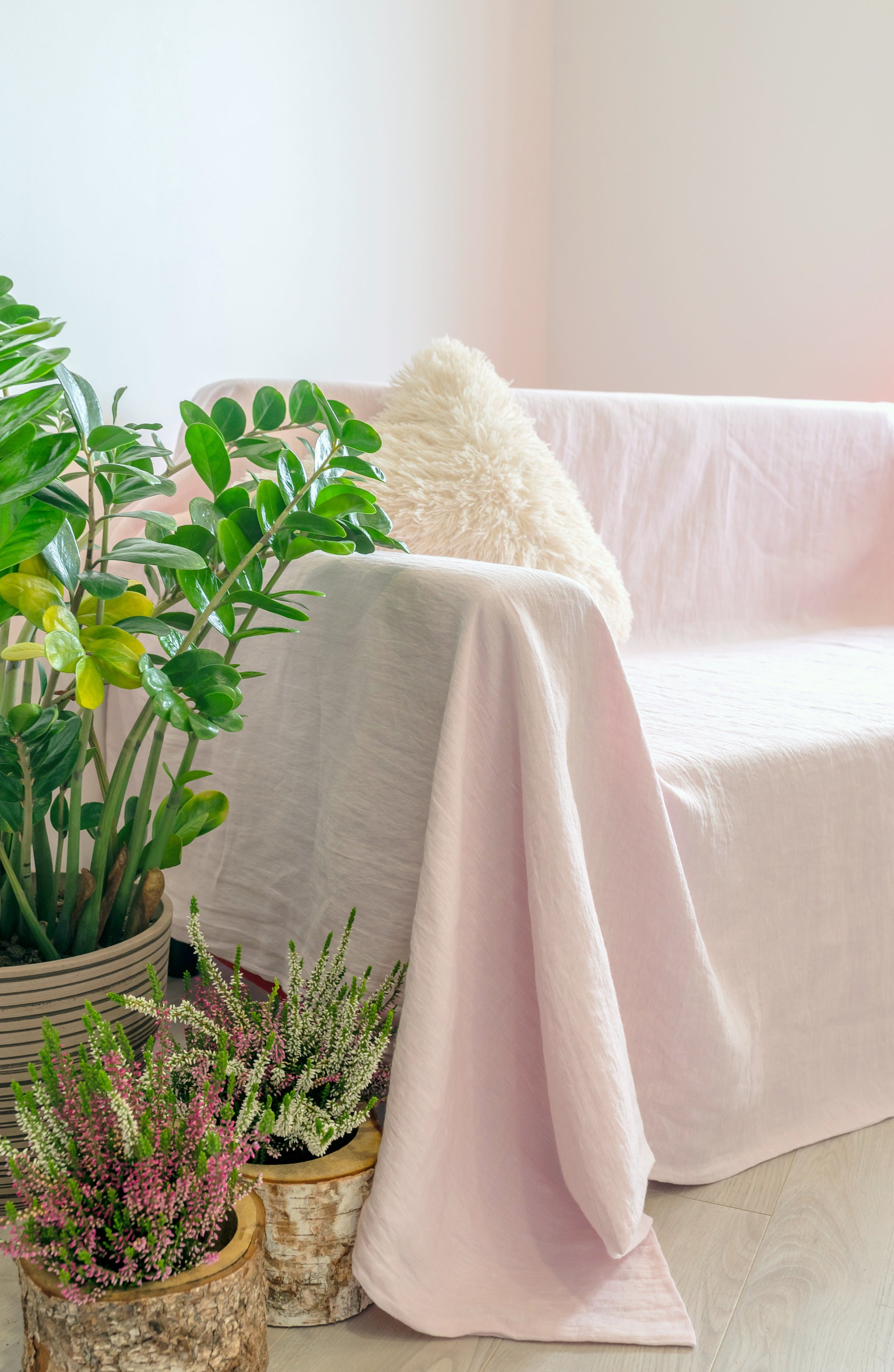Linen sofa slipcover. Light pink linen couch cover. Custom Etsy