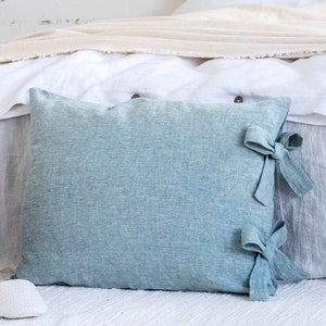 Linen pillow cover, linen pillowcase with ribbon ties, natural linen pillow case, linen pillow sham cover with bow ties, custom pillow cover image 7