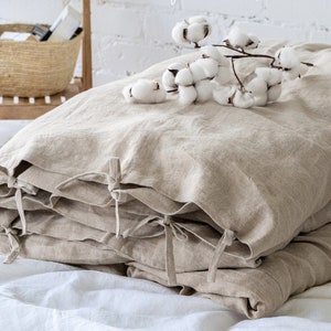 Linen Duvet Cover with Ties - Farmhouse Bedding for Queen, King, Twin, Double Comforters - Quilt Linen Cover - 1 Duvet Cover