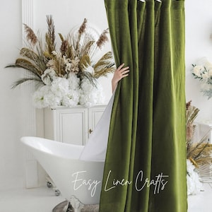 Waterproof linen shower curtain panel, bath curtain, long shower drape with waterproof liner, linen douche curtain, custom bathtub curtain