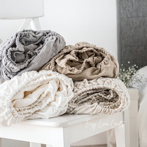 Queen King Stonewashed Linen Fitted Sheet - Farmhouse Bedding - Custom Bed Linen Cover - Linen Bed Sheet - 1 Fitted Sheet