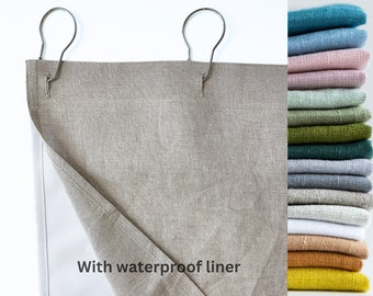 Waterproof linen shower curtain panel, shower drape with liner