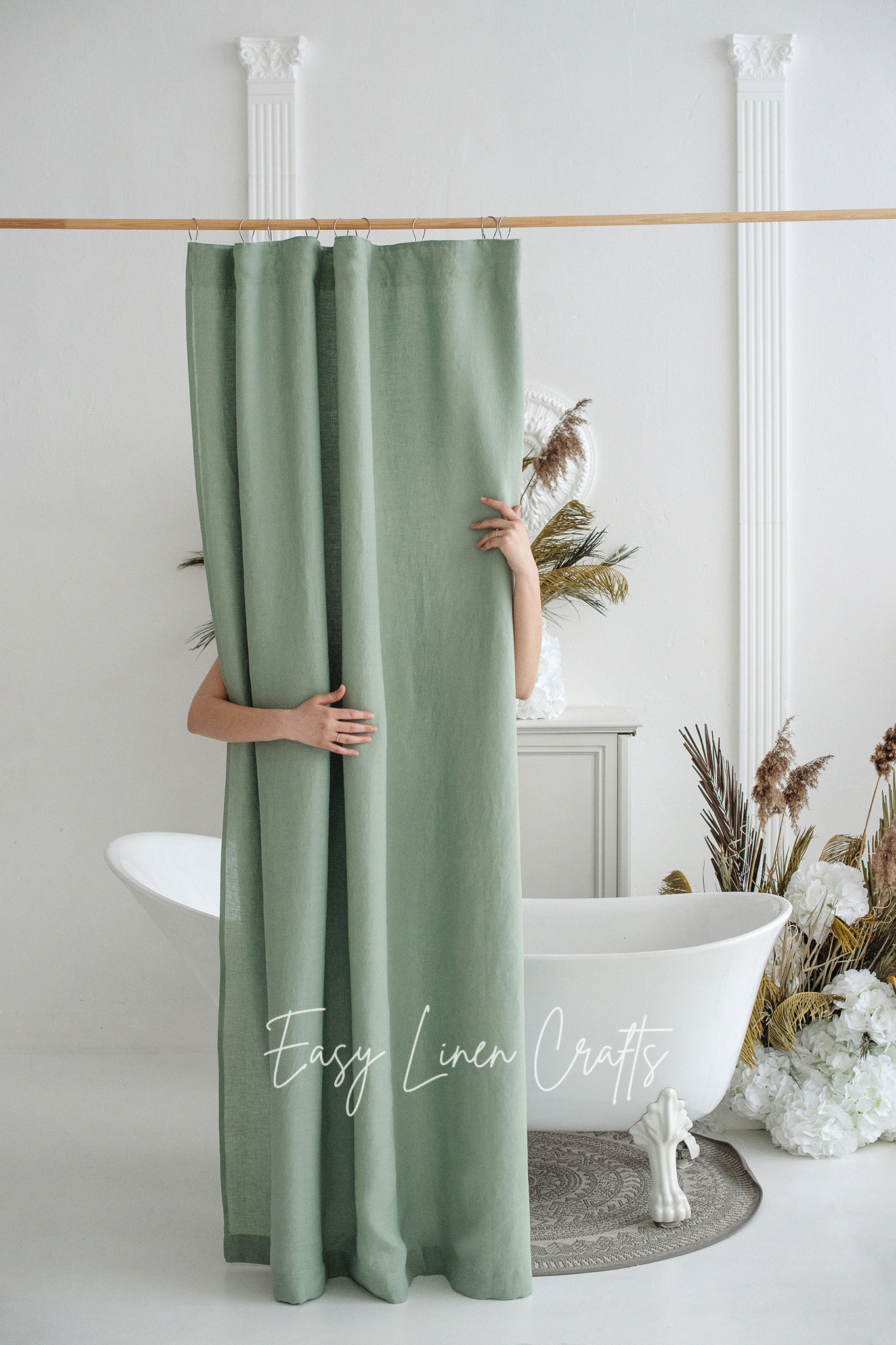 Tenda da doccia con fodera impermeabile, pannello doccia in lino, telo  doccia personalizzato, tenda doccia lunga, tenda vasca ampia -  Italia