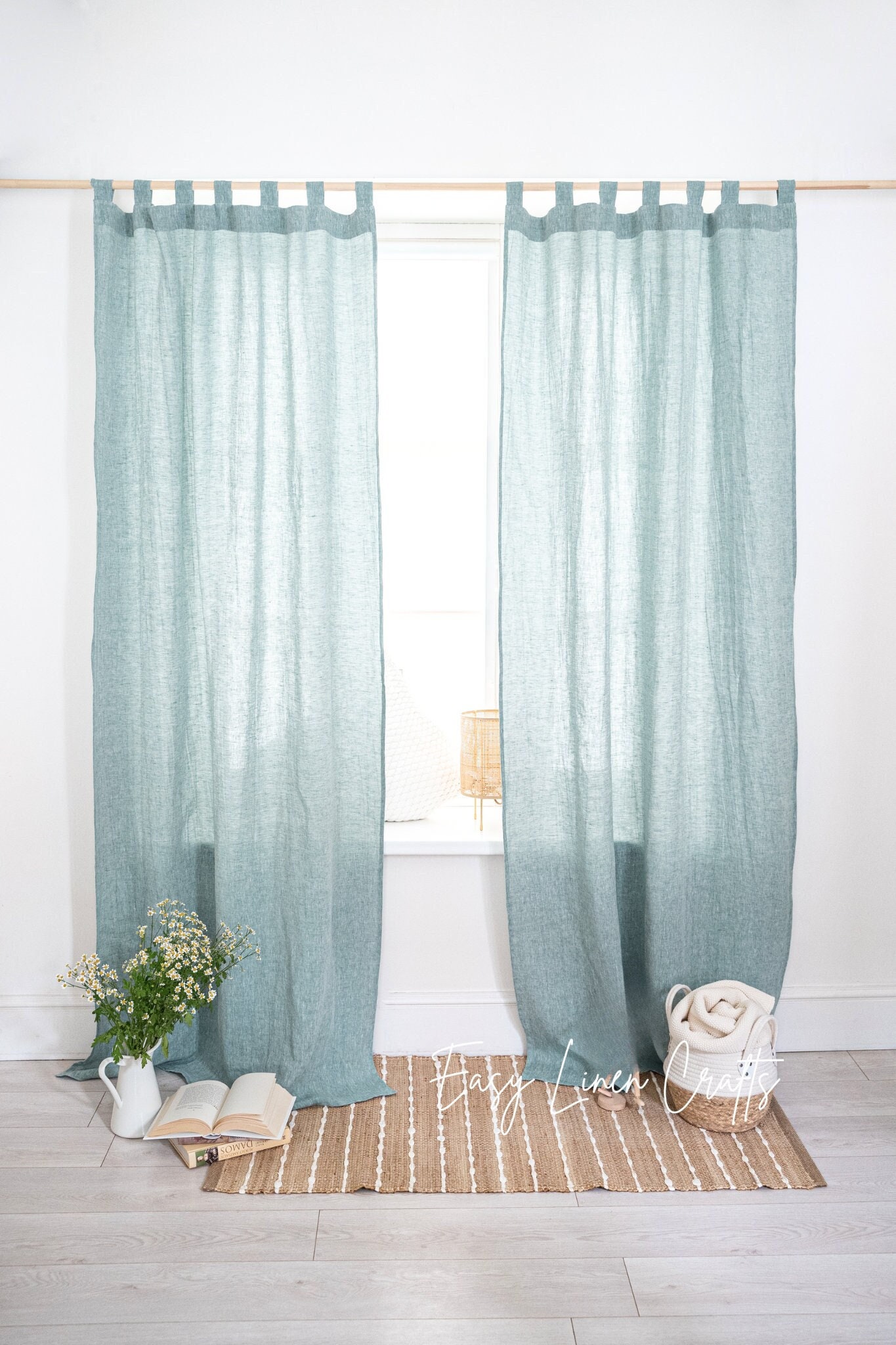 Semi Sheer Curtain Panels Set of 2, Tab Top Linen Curtains, Extra Long Curtains, Bedroom Linen Drapes, Living Room Curtains, Custom Curtains