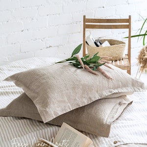Pillow Sham Cover Oxford Style Linen Flanged Pillowcase Linen Throw Pillow Decorative Bed Pillow Cover Linen bedding image 4