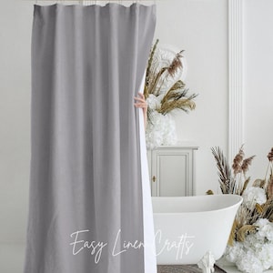 Waterproof shower curtain panel, linen bath curtain, long shower drape, boho shower curtain, custom bathtub curtain, bathroom drape