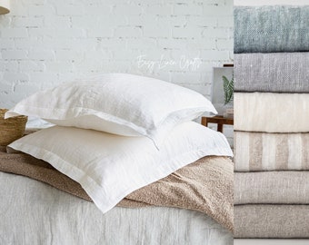 Pillow Sham Cover Oxford Style - Linen Flanged Pillowcase - Linen Throw Pillow - Decorative Bed Pillow Cover - Linen bedding