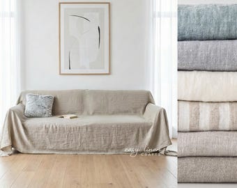 Linen sofa cover, washable loose fit couch slipcover, custom sofa slipcover, European linen slip cover, farmhouse sofa seat cover