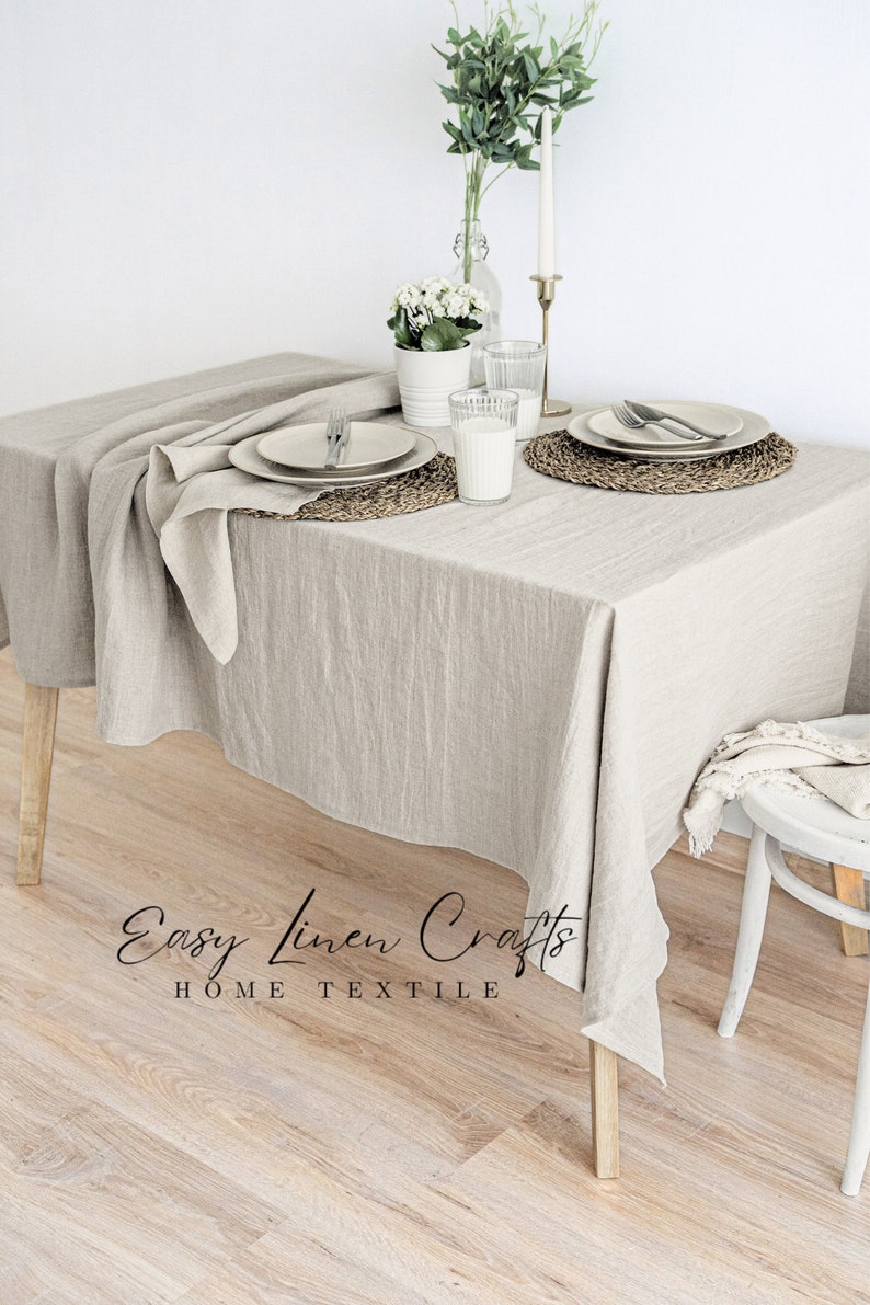 Large natural linen tablecloth. Rectangular, square, oval, round or custom linen table cloth. Wedding, thanksgiving, Christmas table cloth image 4