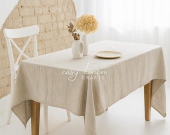 Natural Linen Tablecloth, Rectangle Table Cloth, Oval, Round Table Cover, Custom Size