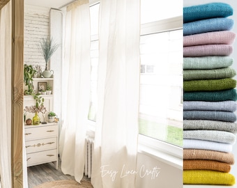Cortinas de lino semitransparentes - Juego de 2 - Decoración natural para sala de estar - Cortinas de lino lavado a la piedra - Cortinas personalizadas para dormitorio