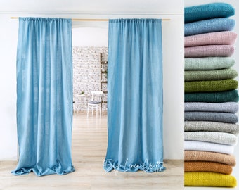 Stonewashed Linen Rod Pocket Curtain Panel - Semi Sheer Custom Drape Window or Door Treatment - Handmade Wide Long Curtain - 1 Pcs