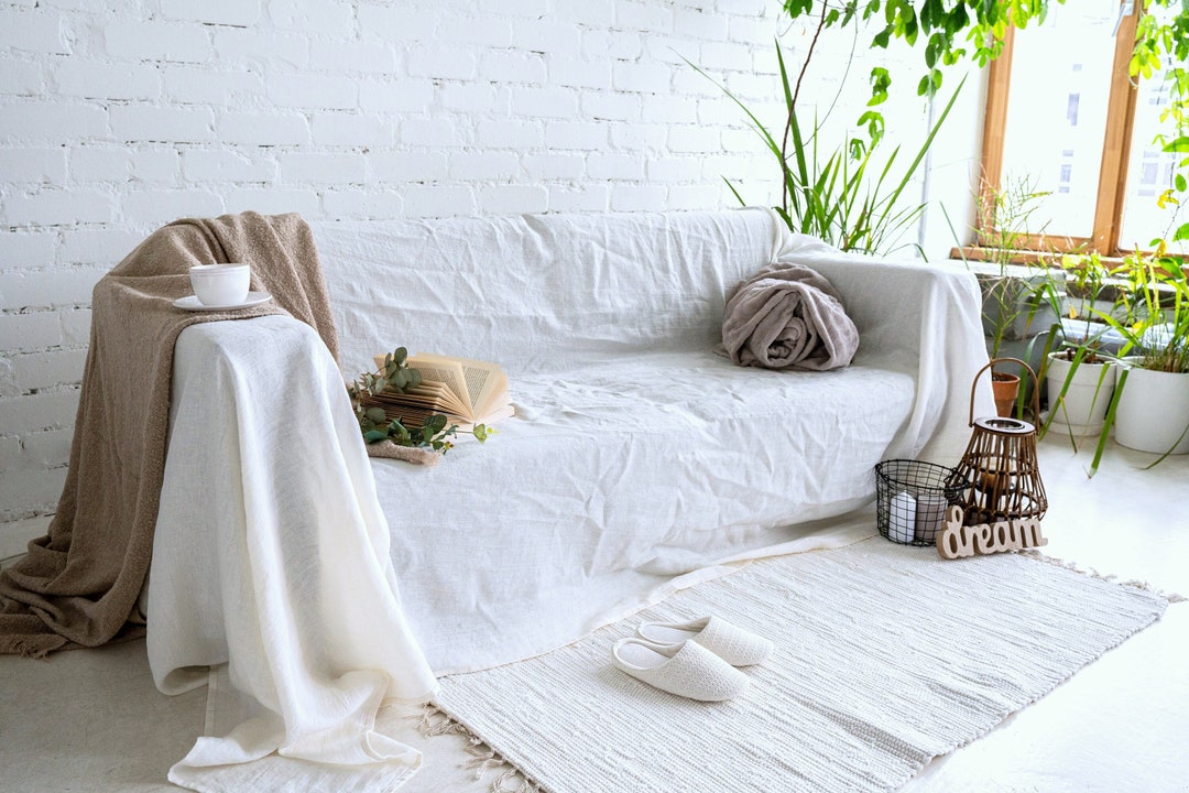 Off White Linen Couch Cover. Washed Fabric Loose Sofa Etsy