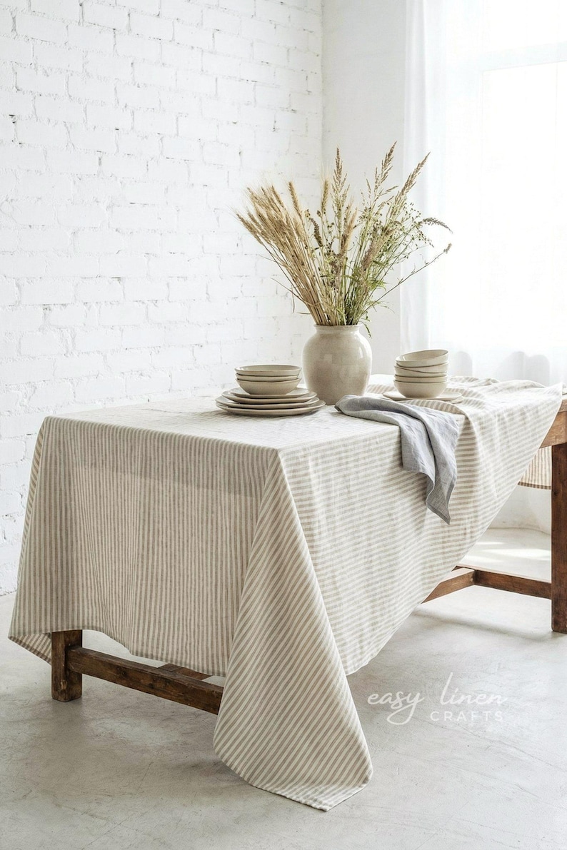 Natural Linen Tablecloth, Rectangle Tablecloth, Square, Circle or Oval Tablecloth, Custom Table Cloth image 1