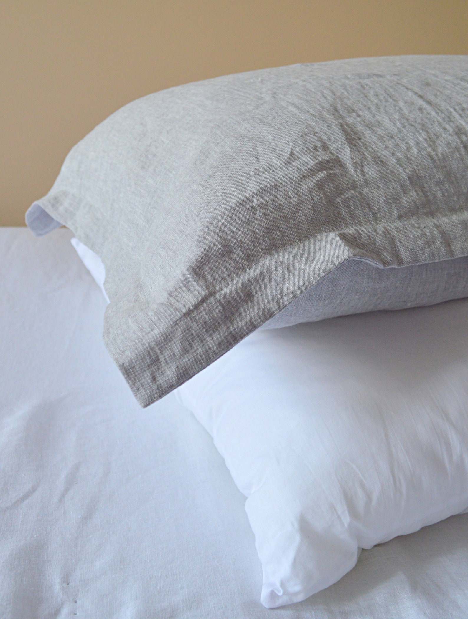 Linen pillowcase with flanges. Grey oxford style linen Etsy