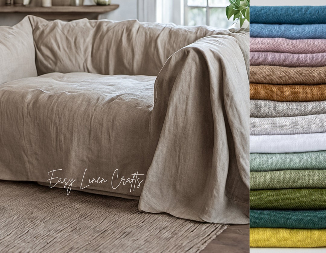 Linen Sofa Cover Elegant Natural Linen Slipcover Loose Couch Cover for Home Decor Perfect