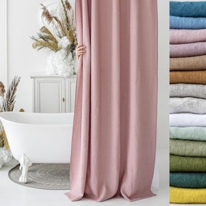 Extra Long Linen Shower Curtain with Waterproof Lining, Custom Bath Curtain, Linen Fabric Bathroom Drape, Farmhouse Shower Curtain