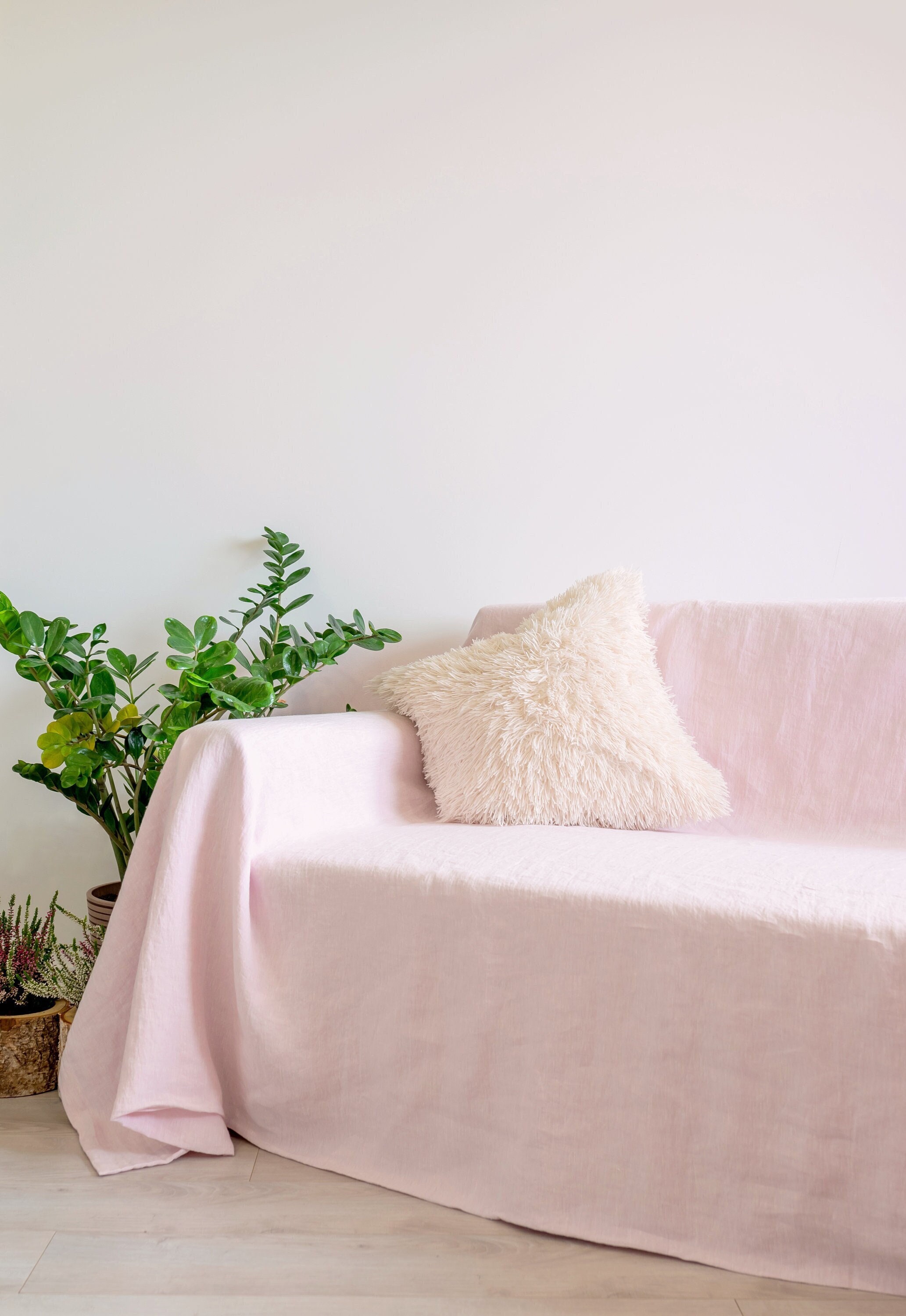 Linen sofa slipcover. Light pink fabric couch cover. Custom Etsy