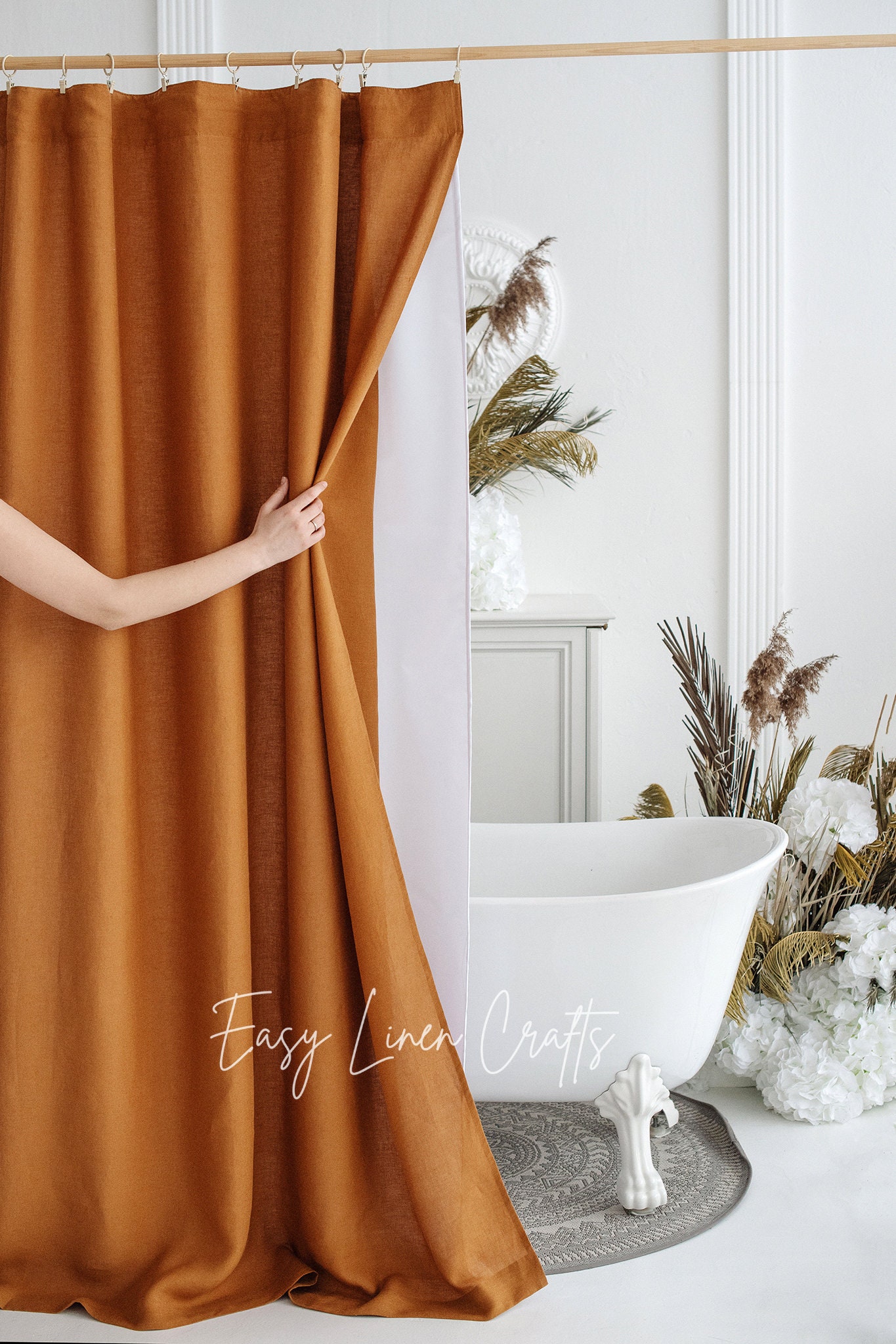 Orange linen curtain