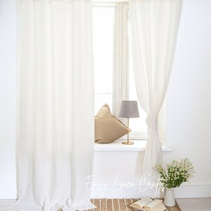 Linen Curtains Set of 2, Semi Sheer Curtains with Simple Hem on Top, Extra Long Linen Drapes - Custom Curtains, Window Treatments - 1 Pair