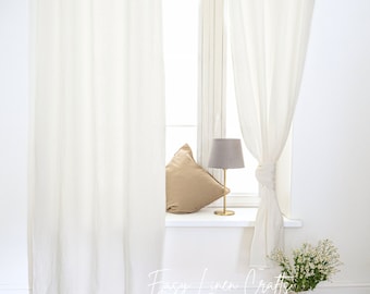 Juego de 2 cortinas de lino semitransparentes con dobladillo sencillo en la parte superior, extra largas. Cortinas personalizadas. Tratamientos para ventanas. 1 par.