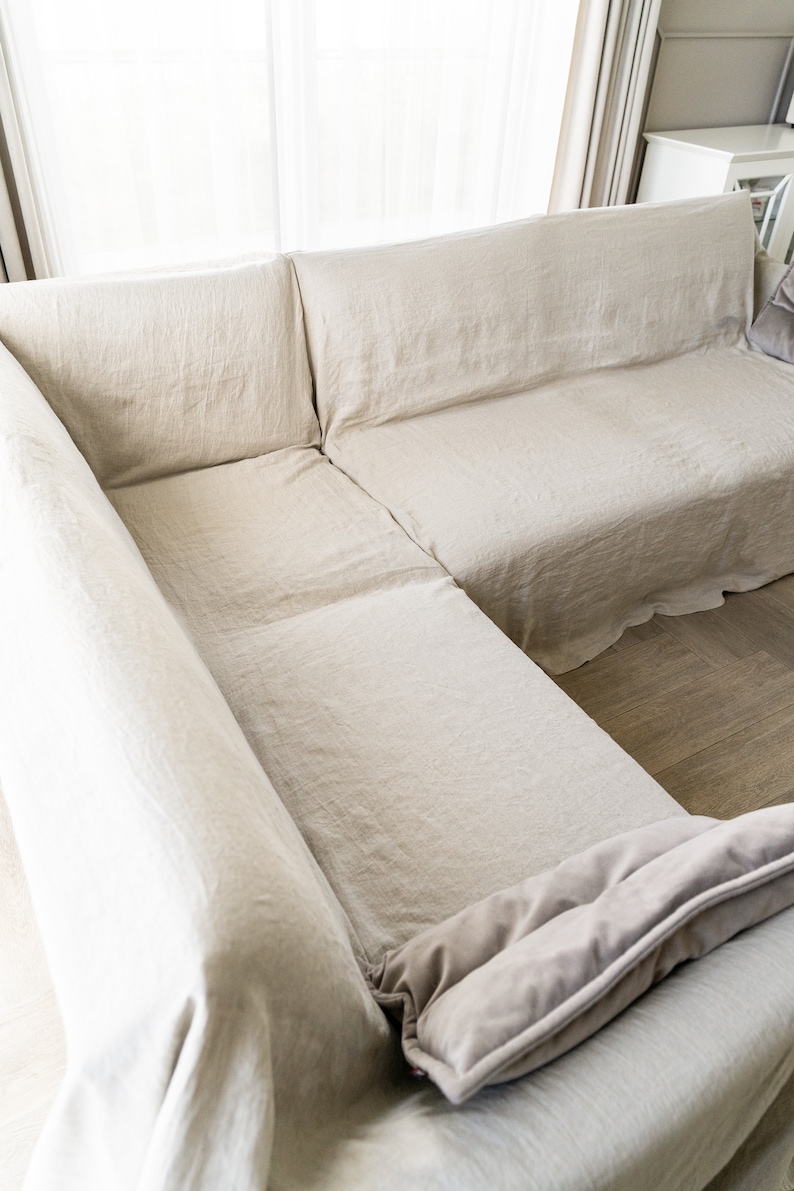 Linen L-shaped Sofa Cover - Corner Couch Cover - Custom Sectional Couch ...