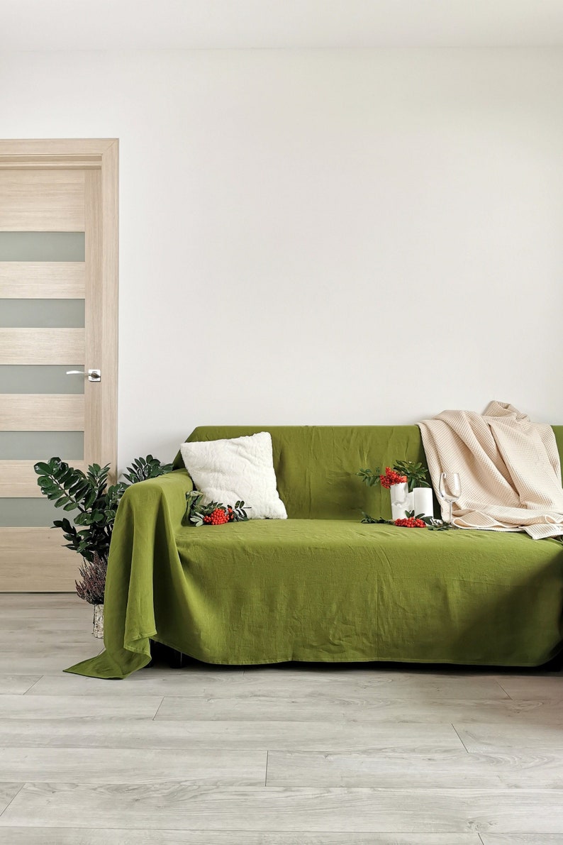 Loose Linen Couch Throw. Custom Linen Couch Cover. Linen Sofa Etsy