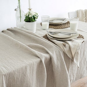 Linen Tablecloth, Stonewashed Wide Natural Linen, Rectangular for Dining Elegance, Custom Tablecloth, Gift for Mom, Easter Gift