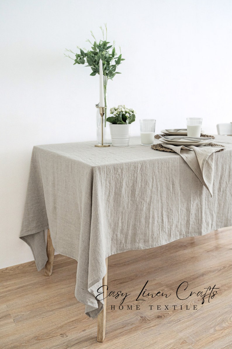 Large natural linen tablecloth. Rectangular, square, oval, round or custom linen table cloth. Wedding, thanksgiving, Christmas table cloth image 6