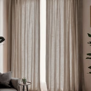 Linen Curtains - Set of 2 Natural Linen Semi Sheer Curtain Panels - Bedroom and Living Room Window Treatments - Wide, Long, Custom Drapes