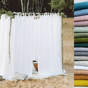Canopy Bed Curtain, Four Poster Bed Canopy Drape, Linen Curtain Panel with Ties, Outdoor Linen Drape, Pergola Curtain - 1 Curtain Panel