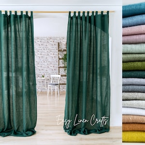 Tab Top Curtains Set of 2 Panels - Linen Drapes - Extra Long Curtains - Semi Sheer Curtains for Window - Custom Stonewashed Linen Curtains
