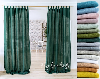 Set of 2 Linen Tab Top Curtain Panels - Extra Long Natural Semi Sheer Drape for Window - Stonewashed Linen Curtains