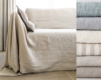 Linen sofa cover, loose couch slipcover, custom sofa slipcover, loveseat slip cover, sofa seat cover