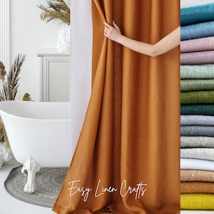 Linen shower curtain with back tabs, waterproof bath curtain, linen fabric shower curtain, bathroom curtain, custom clawfoot tub curtain