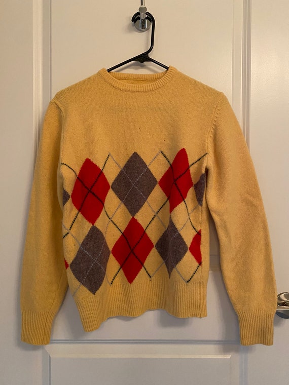 Vintage 50s Yellow Wool Argyle Sweater
