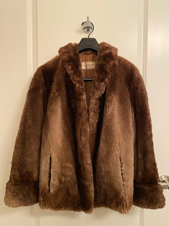 50s 60s Brown Faux Fur Coat by Joseph Horne Pittsburgh Gem