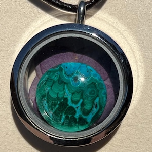 Chrysocolla Malachite Locket Pendant Necklace