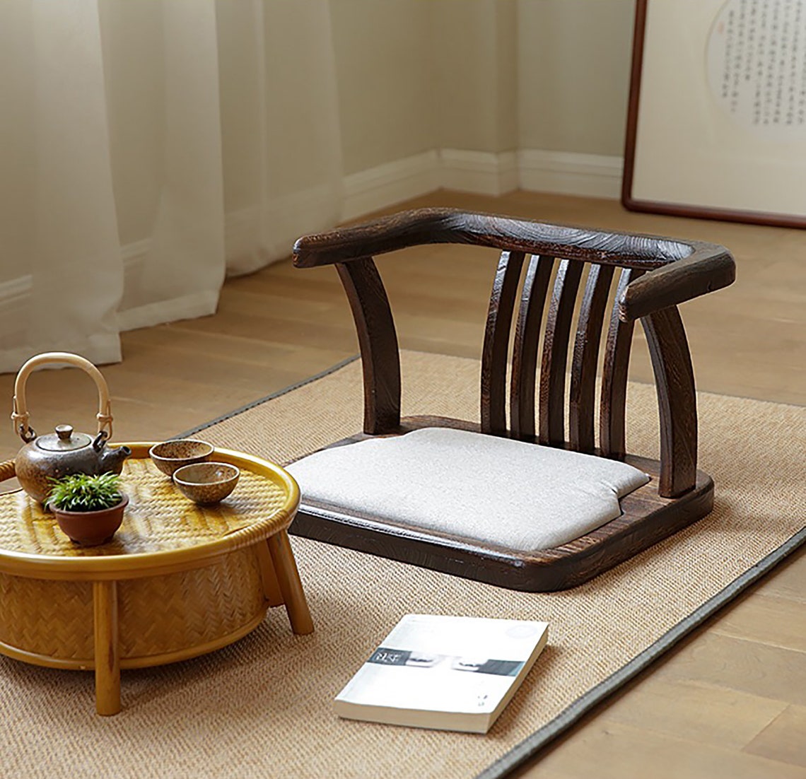 Japanese Zaisu Low Chair Minimalist Tea Table Floor Chair Etsy