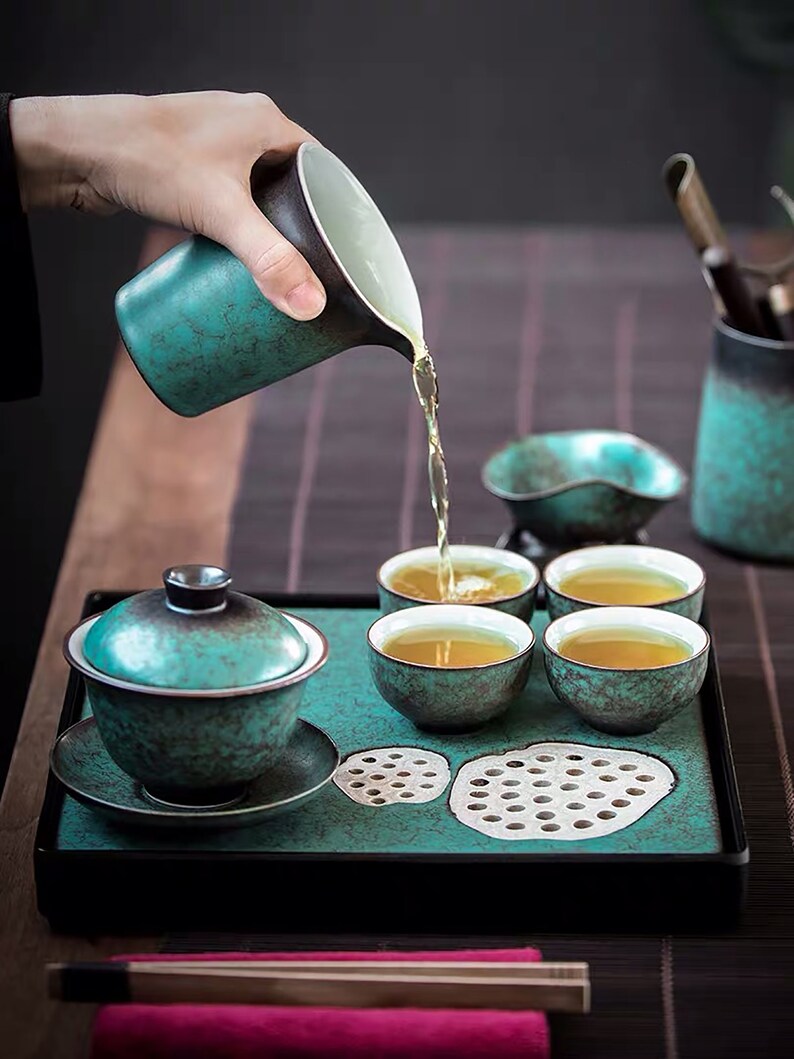 Jade Green Chinese Tea Tray Celadon Stone Tea Tray Portable Etsy