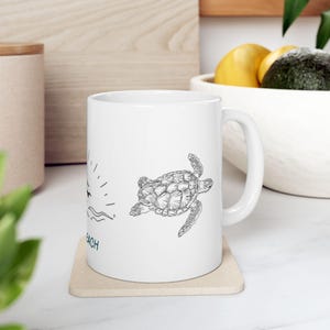 Ocean Bliss Ceramic Mug, Simple Beach Design Coffee Cup, Sea Lover Gift, Coastal Kitchen Decor, Drinkware