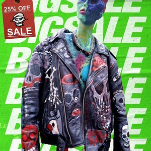 Vintage PUNK ROCK Motorcycle ART Leather Jacket