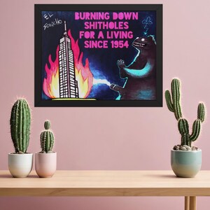 Funny Kaiju Wall Art - Vintage Monster Movie Poster - Edgy Godzilla-Inspired Print - Grunge Street Art Decor Retro Sci-Fi Frame Poster Gift
