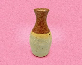 Vintage Studio Pottery Vase, Two-Tone Speckled Stoneware, Rustic Minimalist Ceramic,  Mid-Century Home Decor