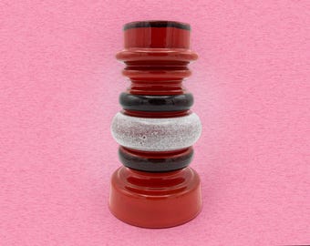 Vintage West German Red Ceramic Candleholder, Holiday Pillar Candle Holder